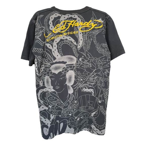Vtg Y2K Ed Hardy by Christian Audigier AOP T-Shirt Youth Size XXL = Men’s Small - Picture 2 of 6